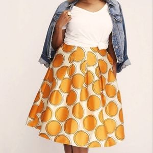 Lane Bryant Orange Cirlce Pleated Skirt, Sz 14